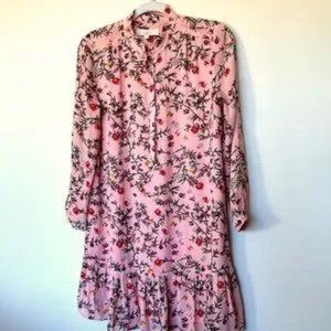 Loft Pink Floral Ruffle Gardenia Flounce Dress, Size XS